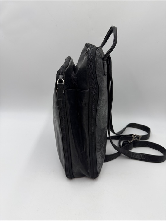 Perlina Black Leather Women’s Backpack with Top Handle